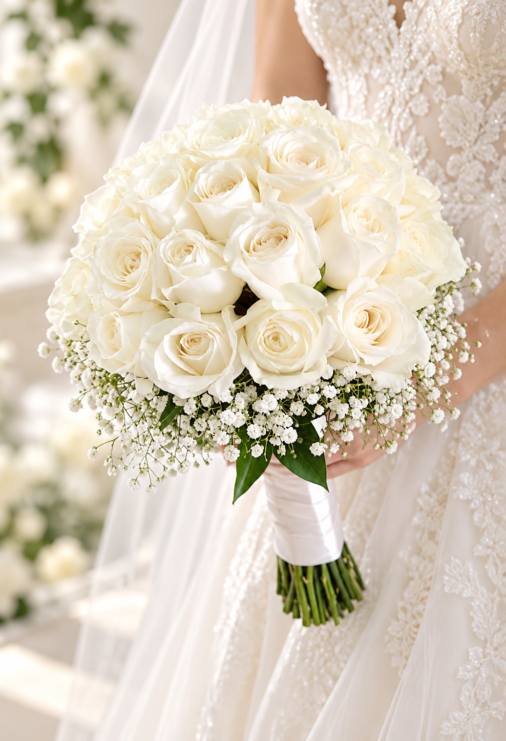 White Rose Bridal Bouquet / باقة العروس من الورود البيضاء