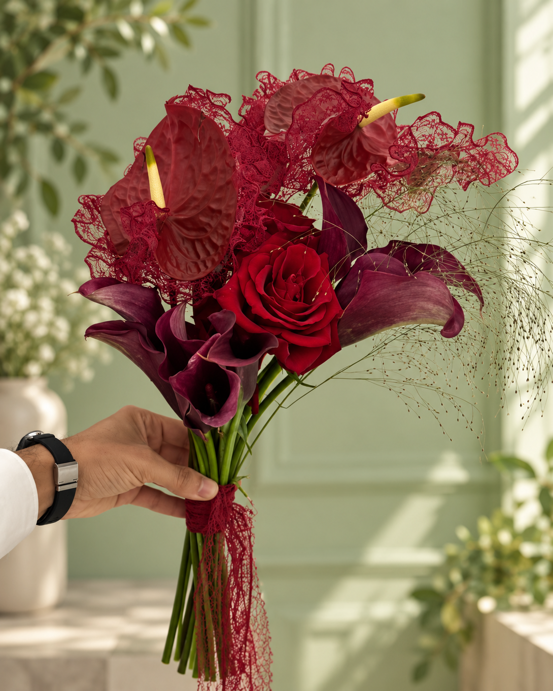 Burgundy Passion Bridal Bouquet /  باقة العروس الشغف العنابي