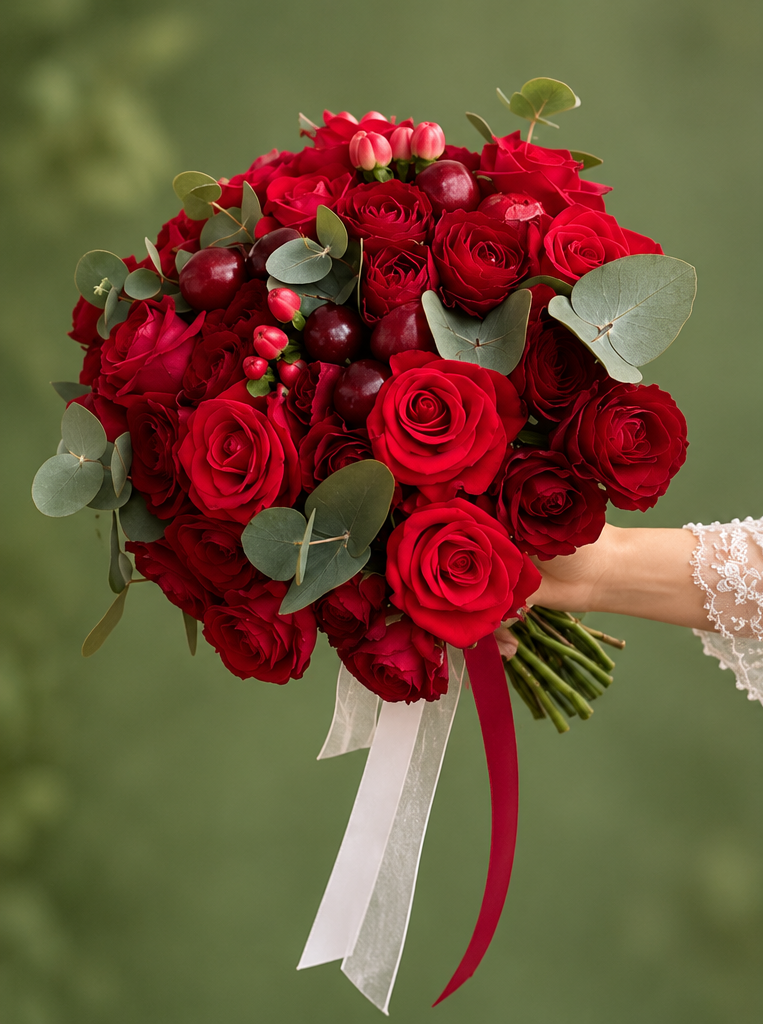 Red Rose Bridal Bouquet باقة العروس من الورود الحمراء