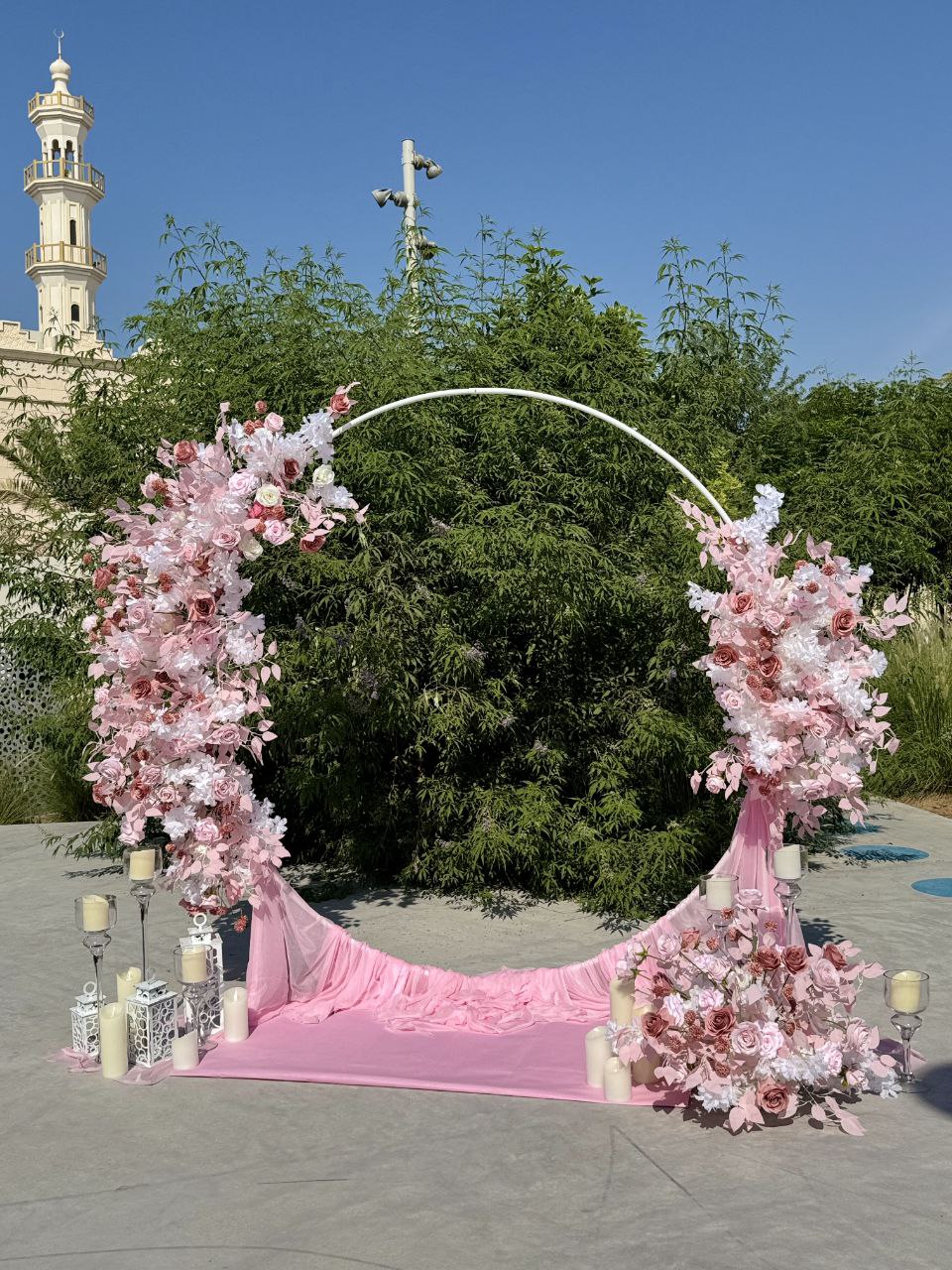 Pink wedding arch