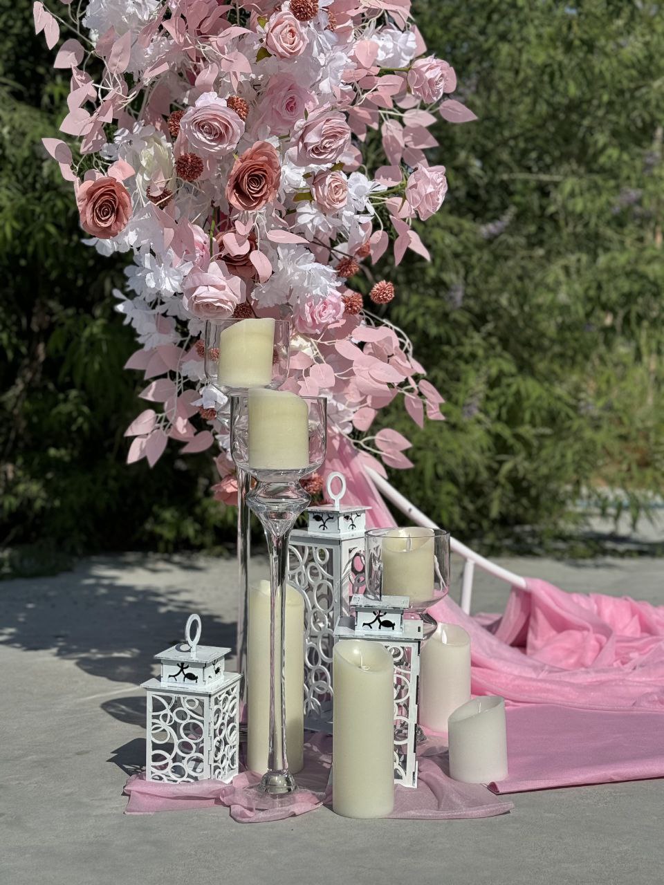 Pink wedding arch