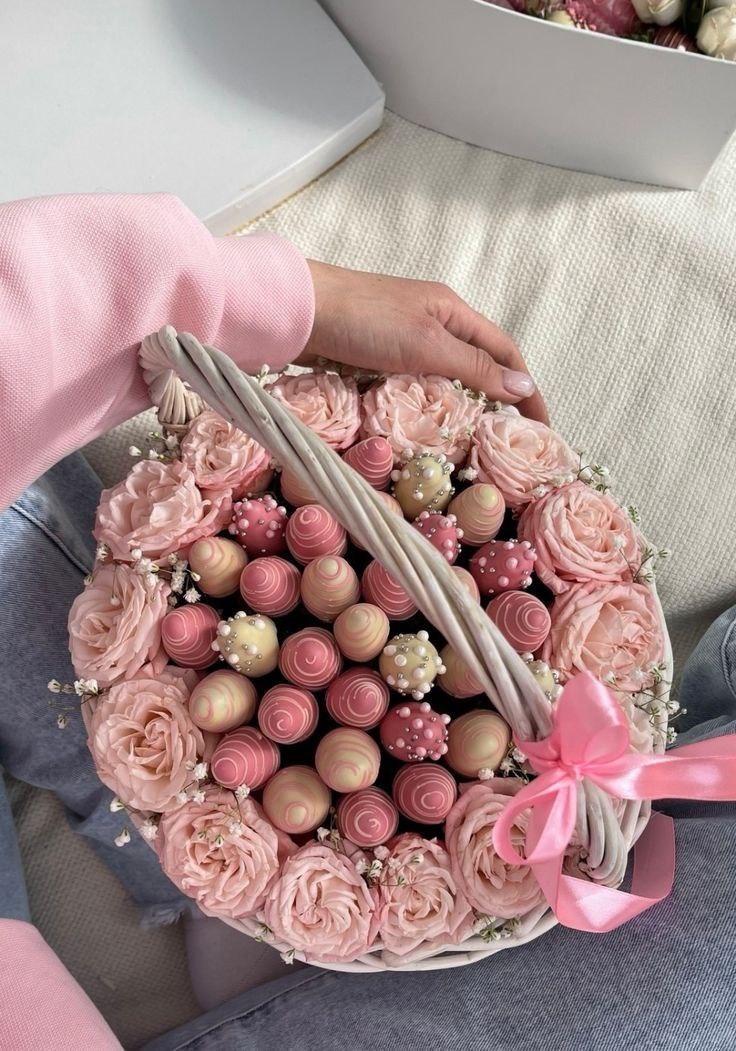 Chocolate-covered strawberries in a basket